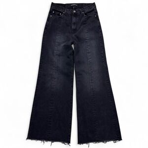 Neon Blonde Black Wide Leg Jeans Siren Mum Fit Faded Wash Raw Hem Women's 30